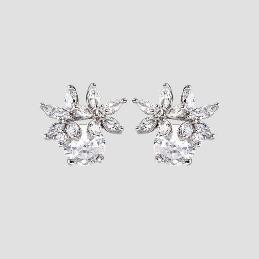 Zircon 925 Sterling Silver Flower Stud Earrings