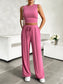 Devine Mock Neck Sleeveless Top and Drawstring Pants Set