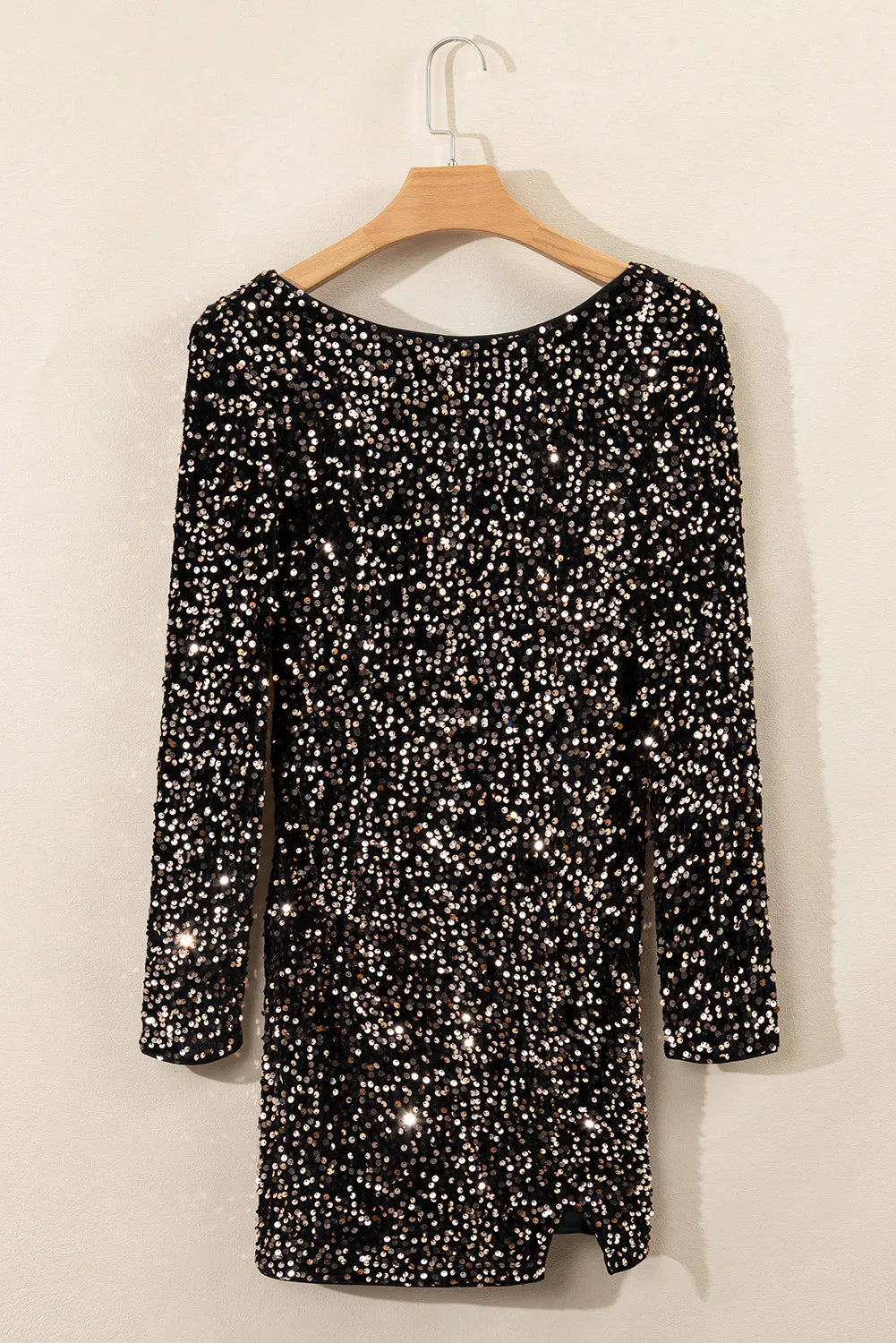 Backless Sequin Round Neck Long Sleeve Dress