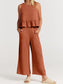 Full Size Round Neck Top and Wide Leg Pants Set