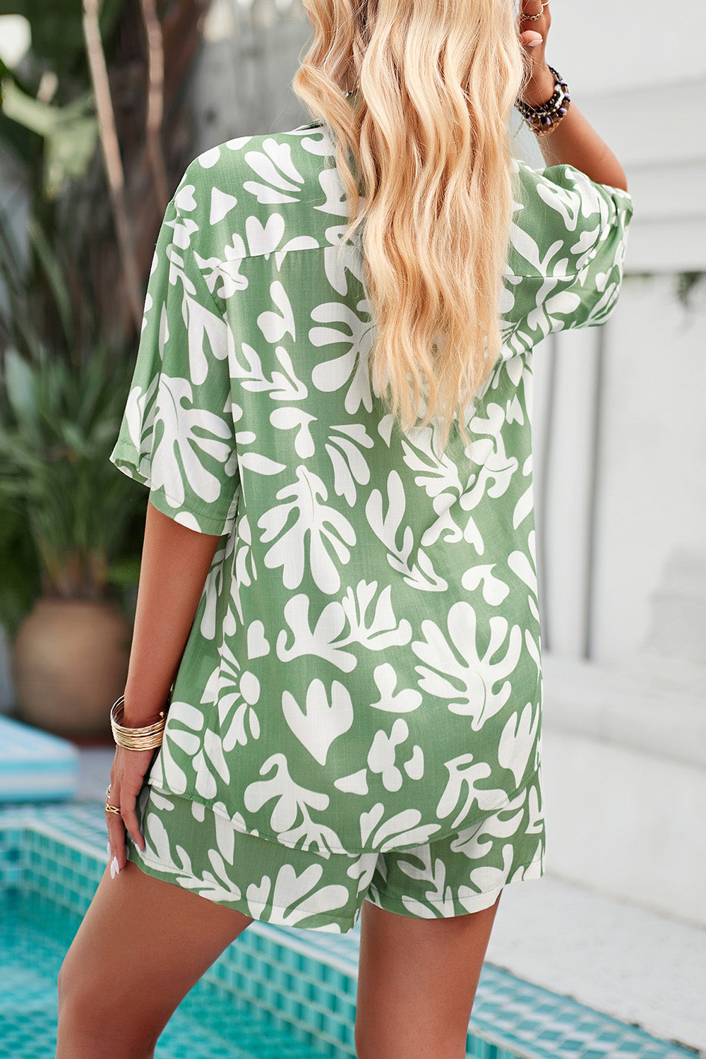 Devine Printed Button Up Shirt and Shorts Set