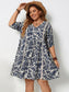 Plus Size Printed V-Neck Half Sleeve Mini Dress