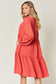 Double Take Full Size V-Neck Balloon Sleeve Tiered Dress