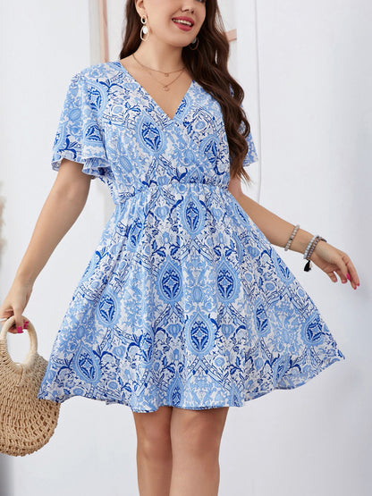 Plus Size Surplice Flutter Sleeve Mini Dress