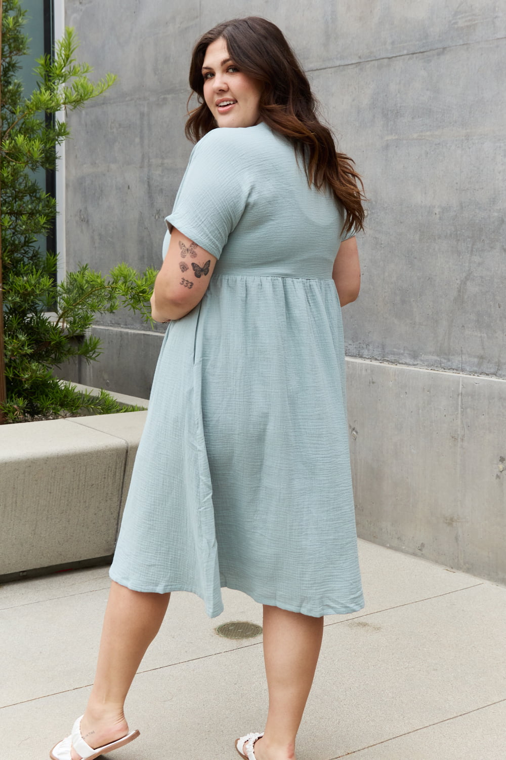 Sweet Lovely By Jen Full Size Button Down Midi Dress