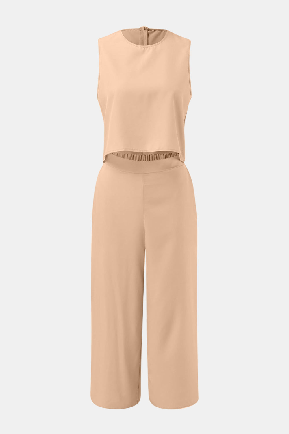 Round Neck Top and Wide Leg Pants Set