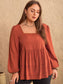 Plus Size Lace Detail Square Neck Long Sleeve Blouse