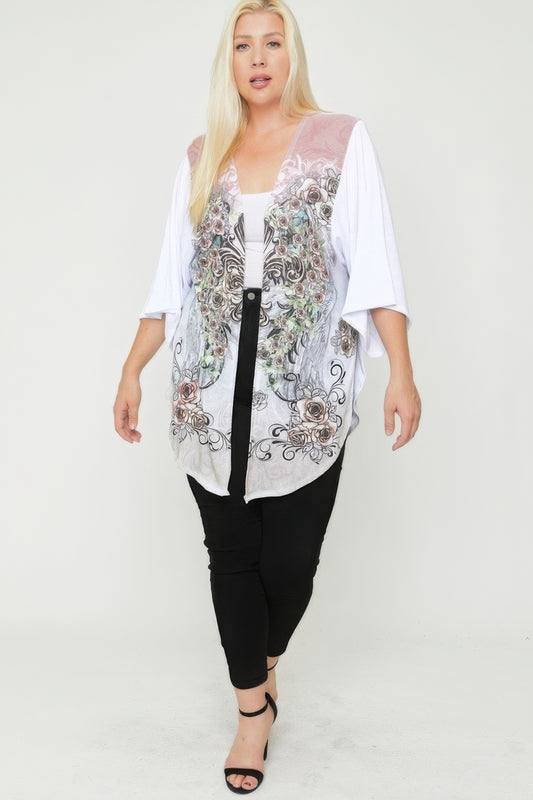 Floral Wings Sublimation Print, Long Body Cardigan