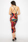 Crossed Back Marble Print Multicolor Midi Dress