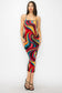 Crossed Back Marble Print Multicolor Midi Dress