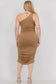 Plus Size Sexy Solid Color Ruched One Shoulder Midi Bodycon Dress