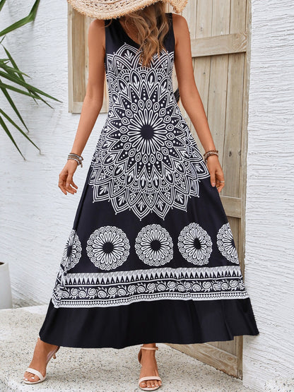 Printed Round Neck Sleeveless Dress