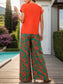 V-Neck Short Sleeve Top and Printed Pants Set