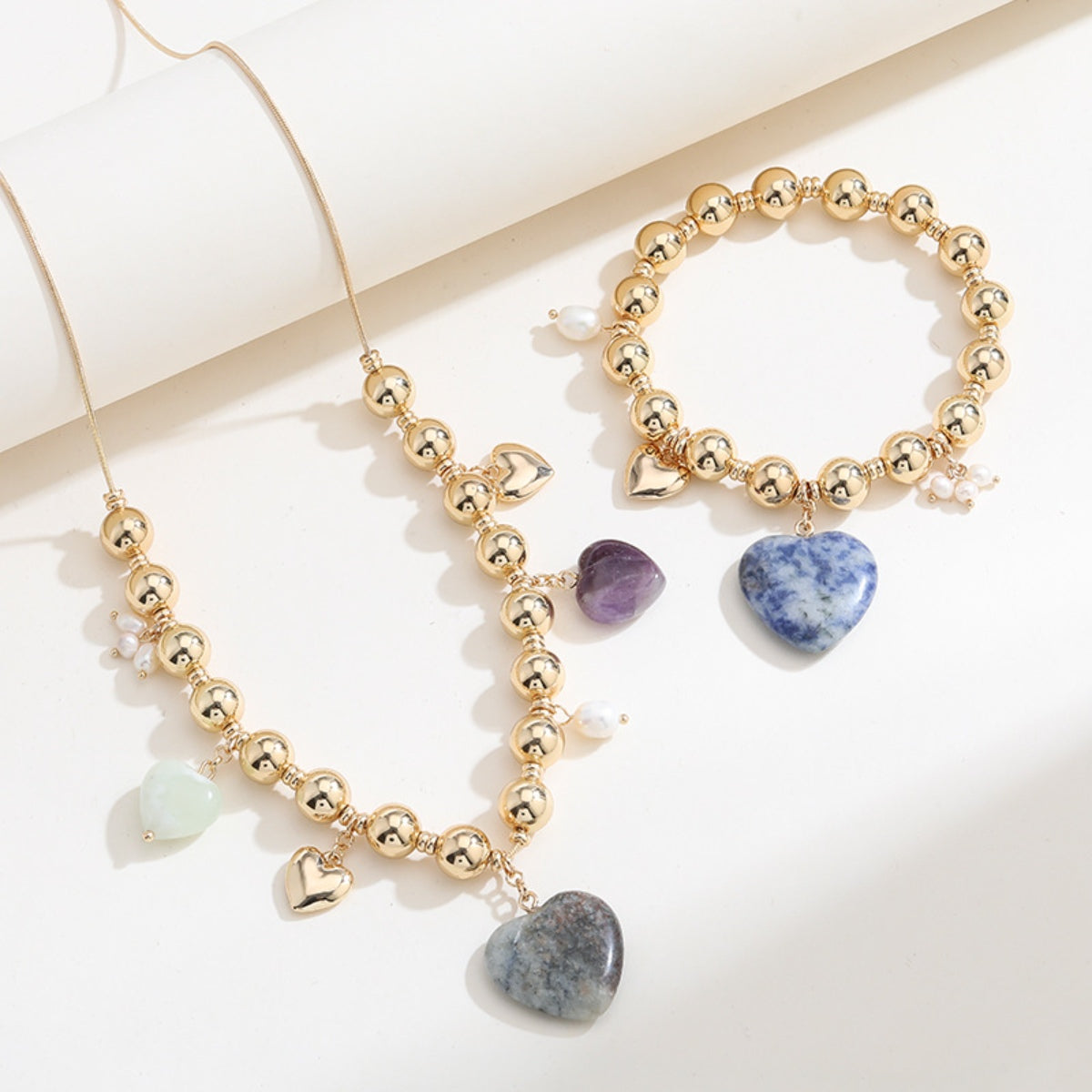 Natural Stone Gold-Plated Heart Bracelet