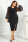 Plus Size Butterfly Applique Balloon Sleeve Slit Dress