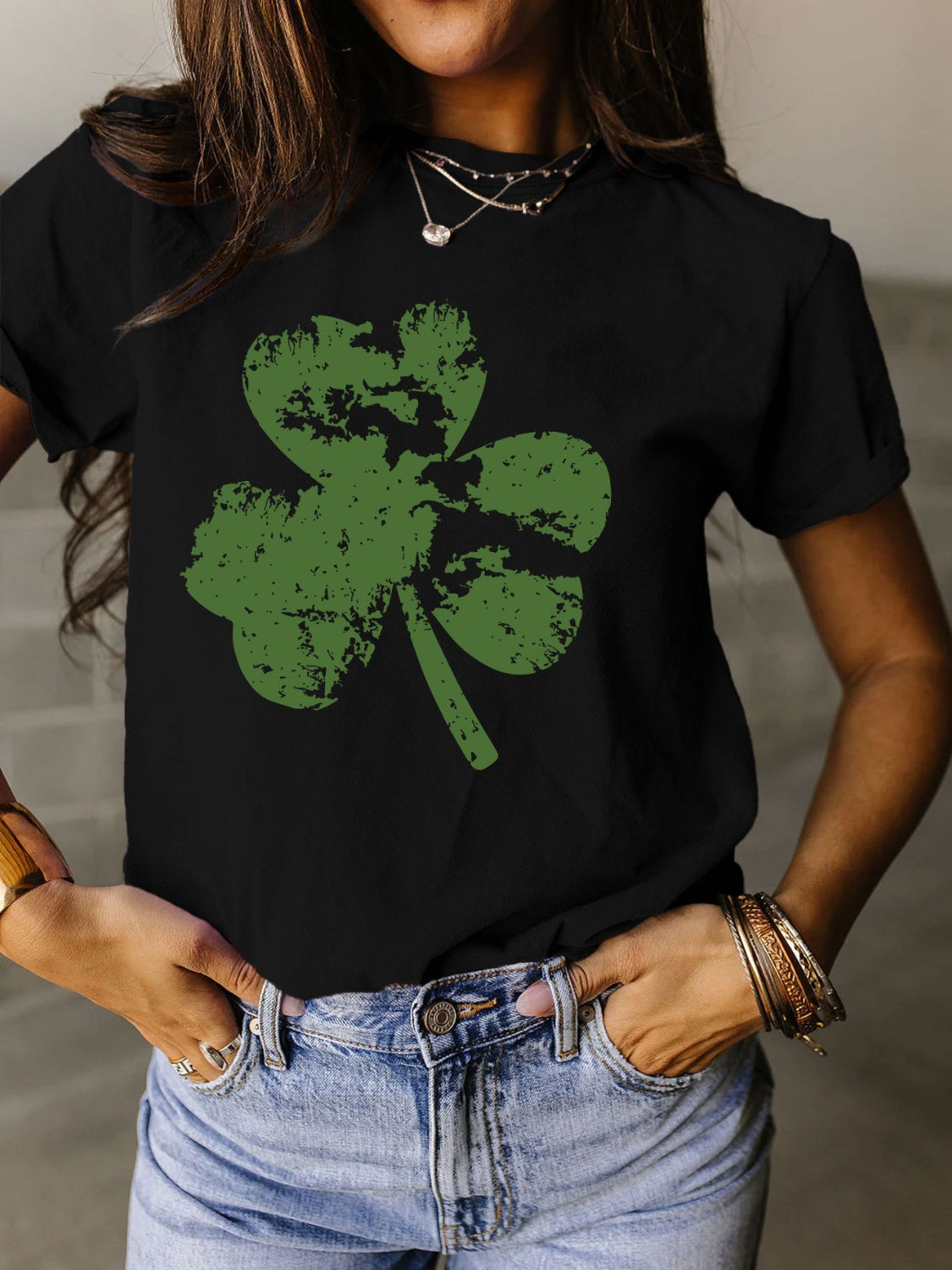 Full Size Lucky Clover Round Neck Short Sleeve T-Shirt