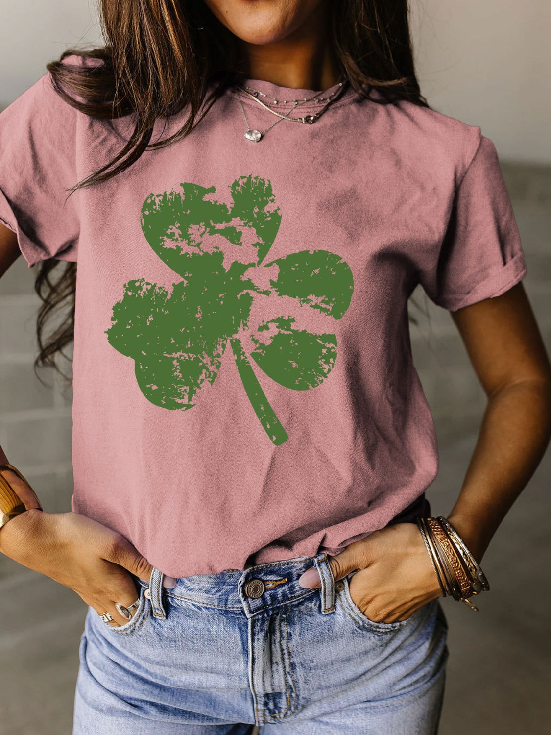 Full Size Lucky Clover Round Neck Short Sleeve T-Shirt