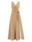 Slit Surplice Tie Waist Sleeveless Dress