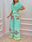 Printed Surplice Top and Wide Leg Pants Set