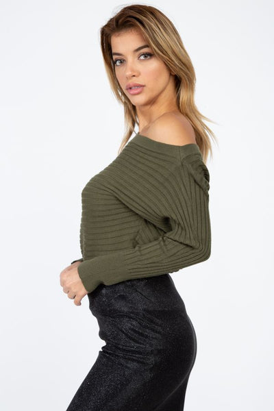 One Shoulder Ribbed Sweater