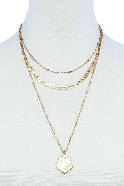 Triple Layered Chain And Pendant Necklace