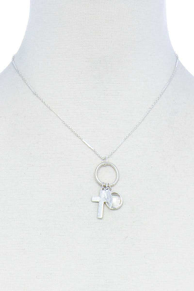 Fashion Chic Cross And Leaf Pendant Necklace