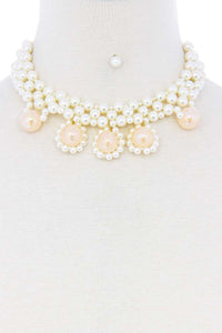 Chunky Rose Pearl Deco Choker Necklace