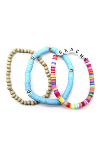 Fashion Wood Rubber Disc Bead Beach Letter Stretch Multi Bracelet
