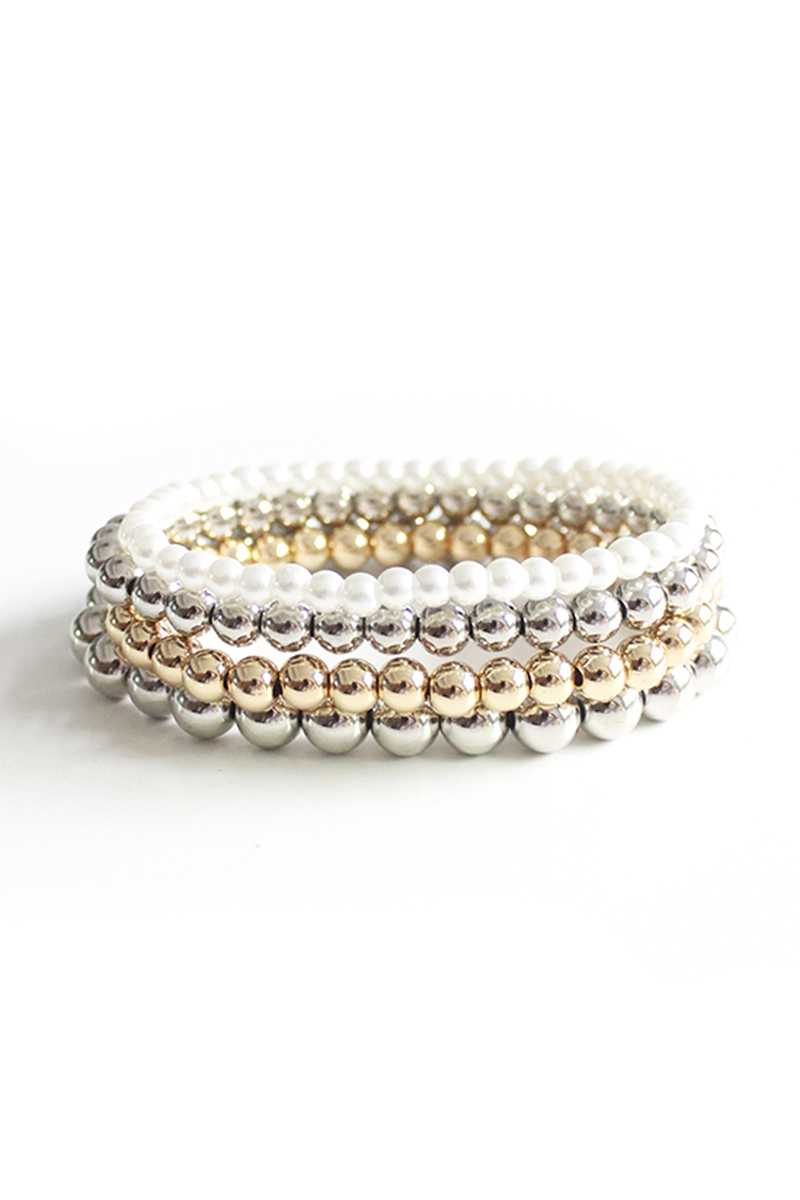 Metal Pearl Bead Stretch Bracelet 4 Pc Set