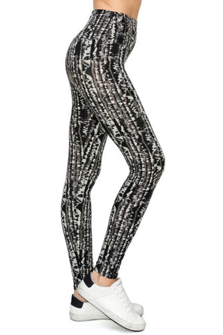 Yoga Style Banded Lined Tie Dye Printed Knit Legging With High Waist.