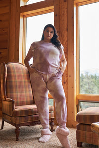 Plus Lavender Tie-dye Dropped Armhole Relaxed Top & High Waist Jogger Pants Two-piece Set